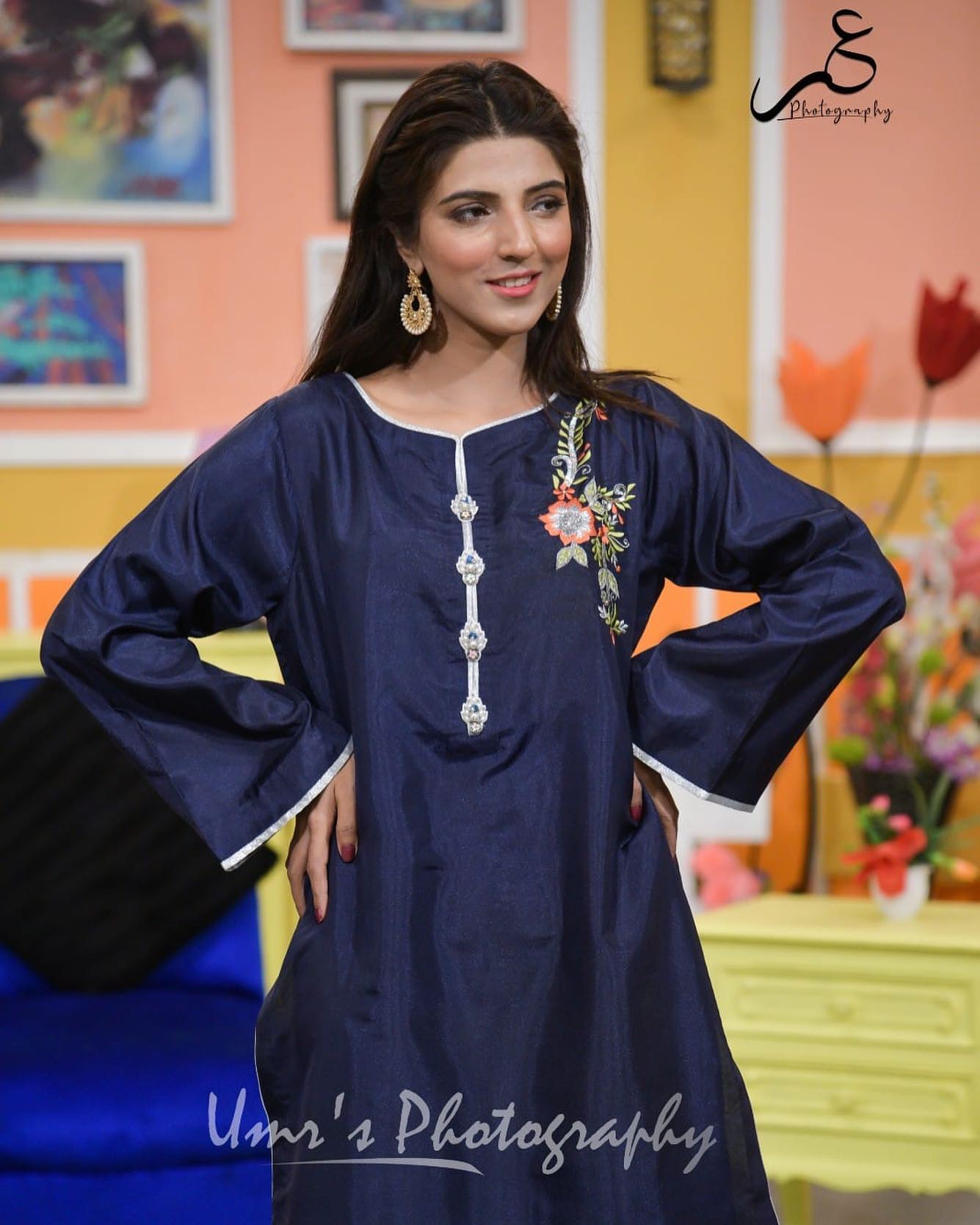 Enchanting Indigo: Navy Blue Raw Silk Two-Piece Dress with Silver Piping, Exquisite Handwork on Trouser, and Motif on Shirt, adorned with Silver Buttons